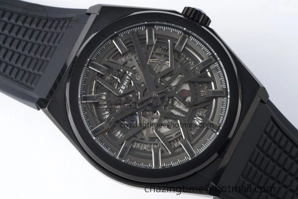 Defy Classic LF 1:1 Best Edition Skeleton Gray Dial Black Bezel on Black Rubber Strap A2892