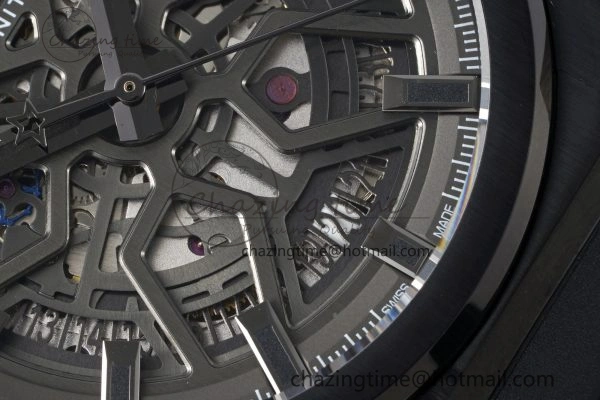 Defy Classic LF 1:1 Best Edition Skeleton Gray Dial Black Bezel on Black Rubber Strap A2892