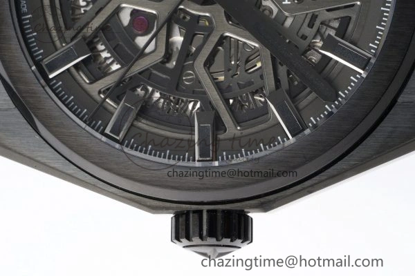 Defy Classic LF 1:1 Best Edition Skeleton Gray Dial Black Bezel on Black Rubber Strap A2892