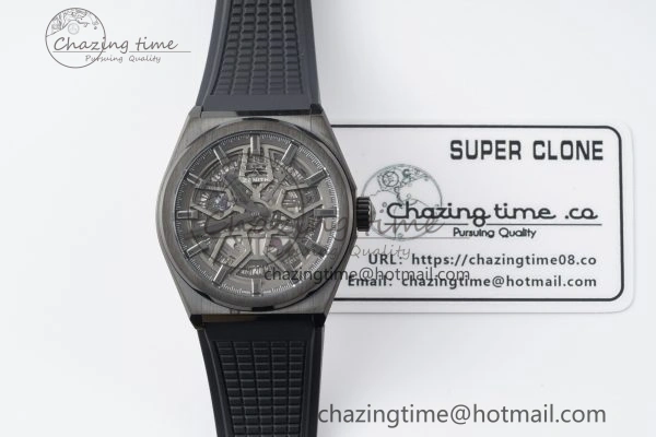 Defy Classic LF 1:1 Best Edition Skeleton Gray Dial Black Bezel on Black Rubber Strap A2892
