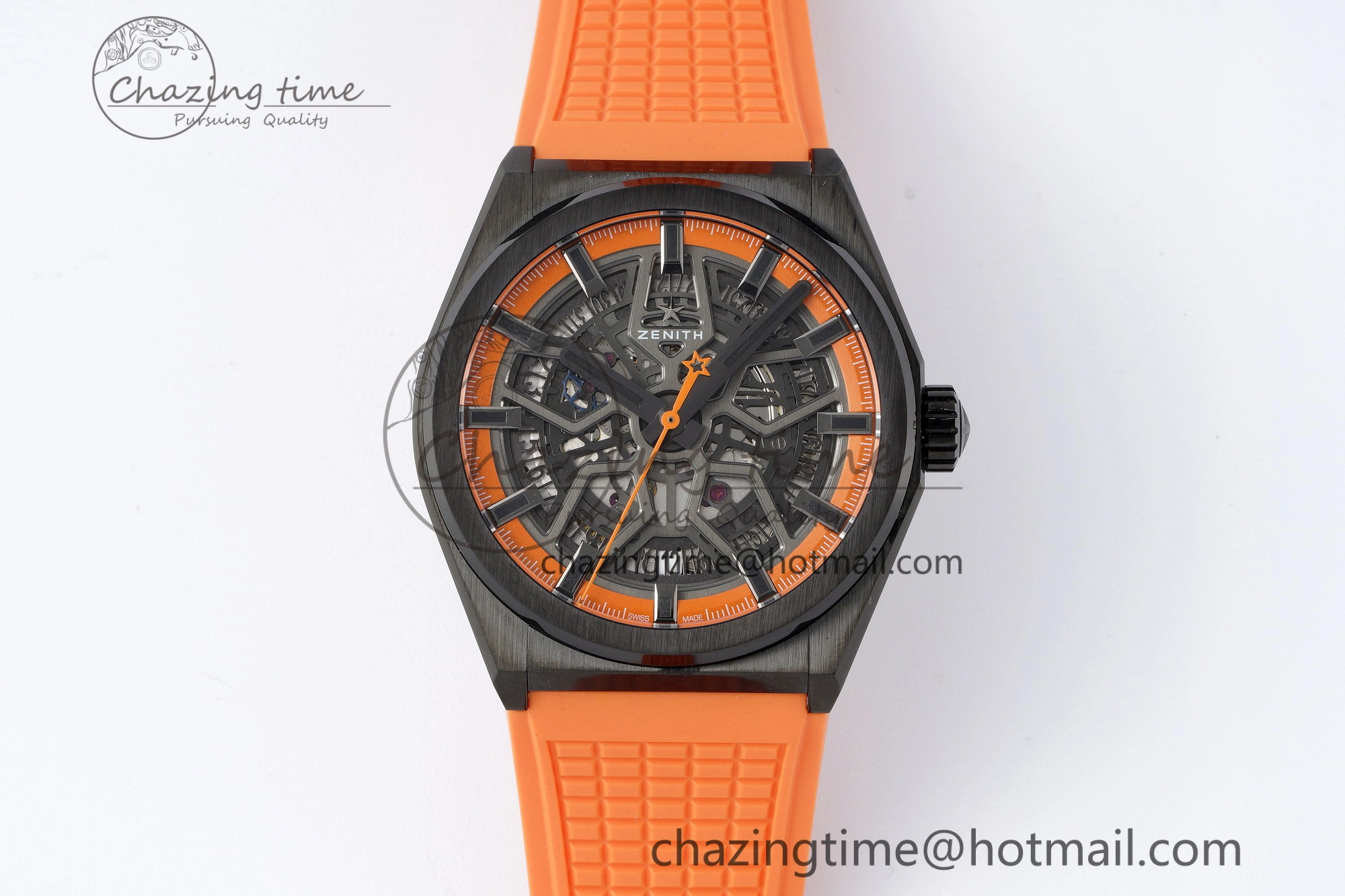 Defy Classic LF 1:1 Best Edition Skeleton Orange Dial Black Bezel on Orange Rubber Strap A2892