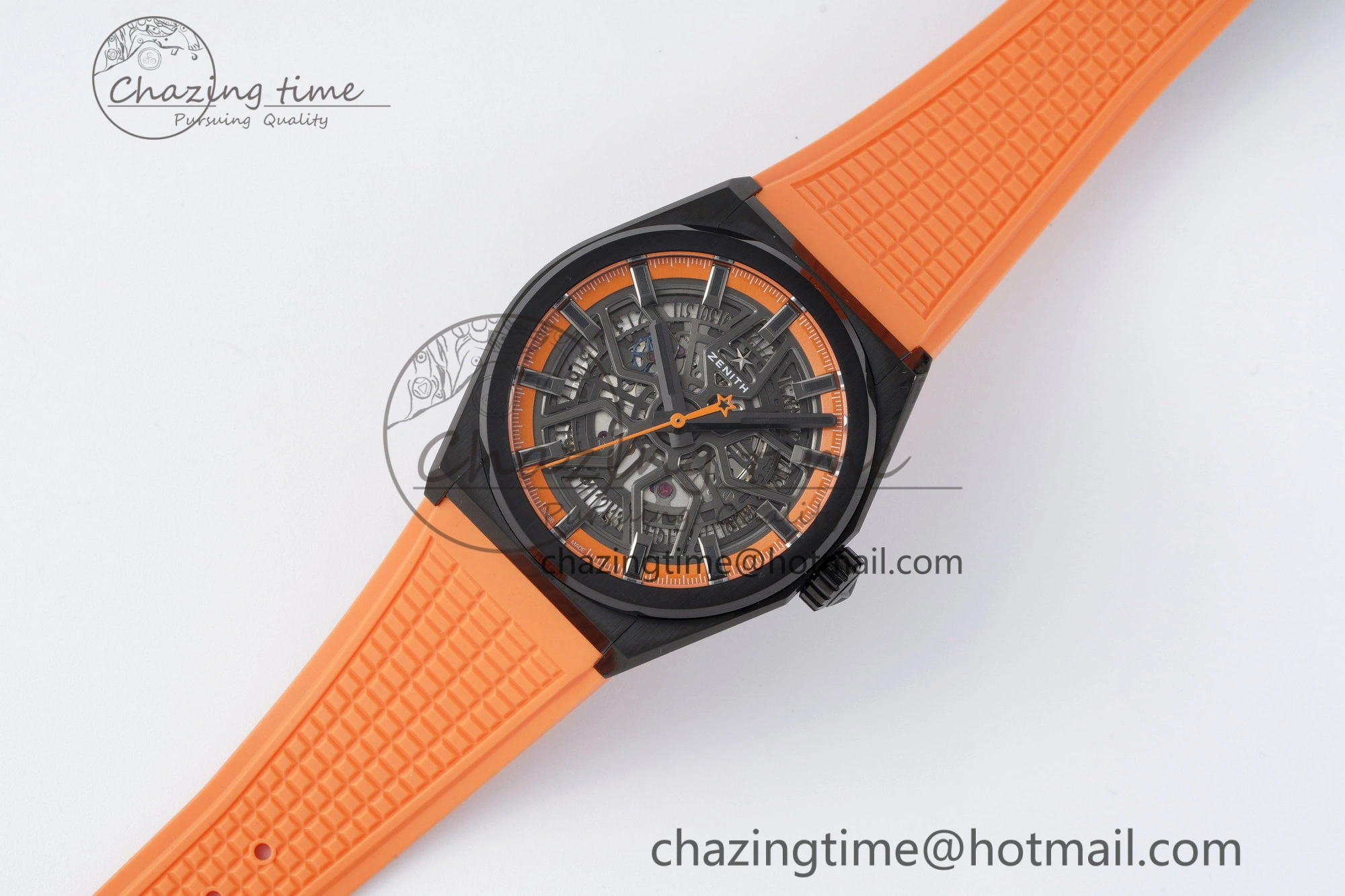 Defy Classic LF 1:1 Best Edition Skeleton Orange Dial Black Bezel on Orange Rubber Strap A2892