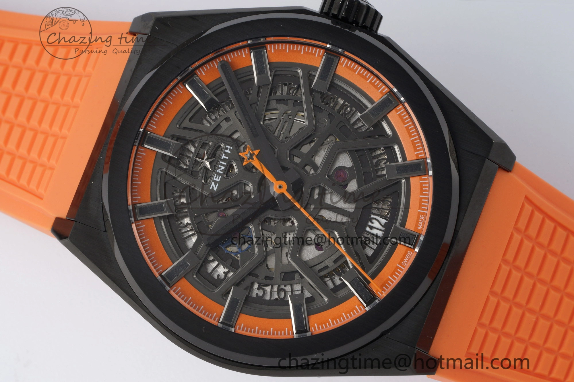 Defy Classic LF 1:1 Best Edition Skeleton Orange Dial Black Bezel on Orange Rubber Strap A2892