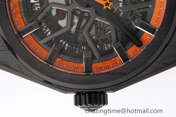 Defy Classic LF 1:1 Best Edition Skeleton Orange Dial Black Bezel on Orange Rubber Strap A2892