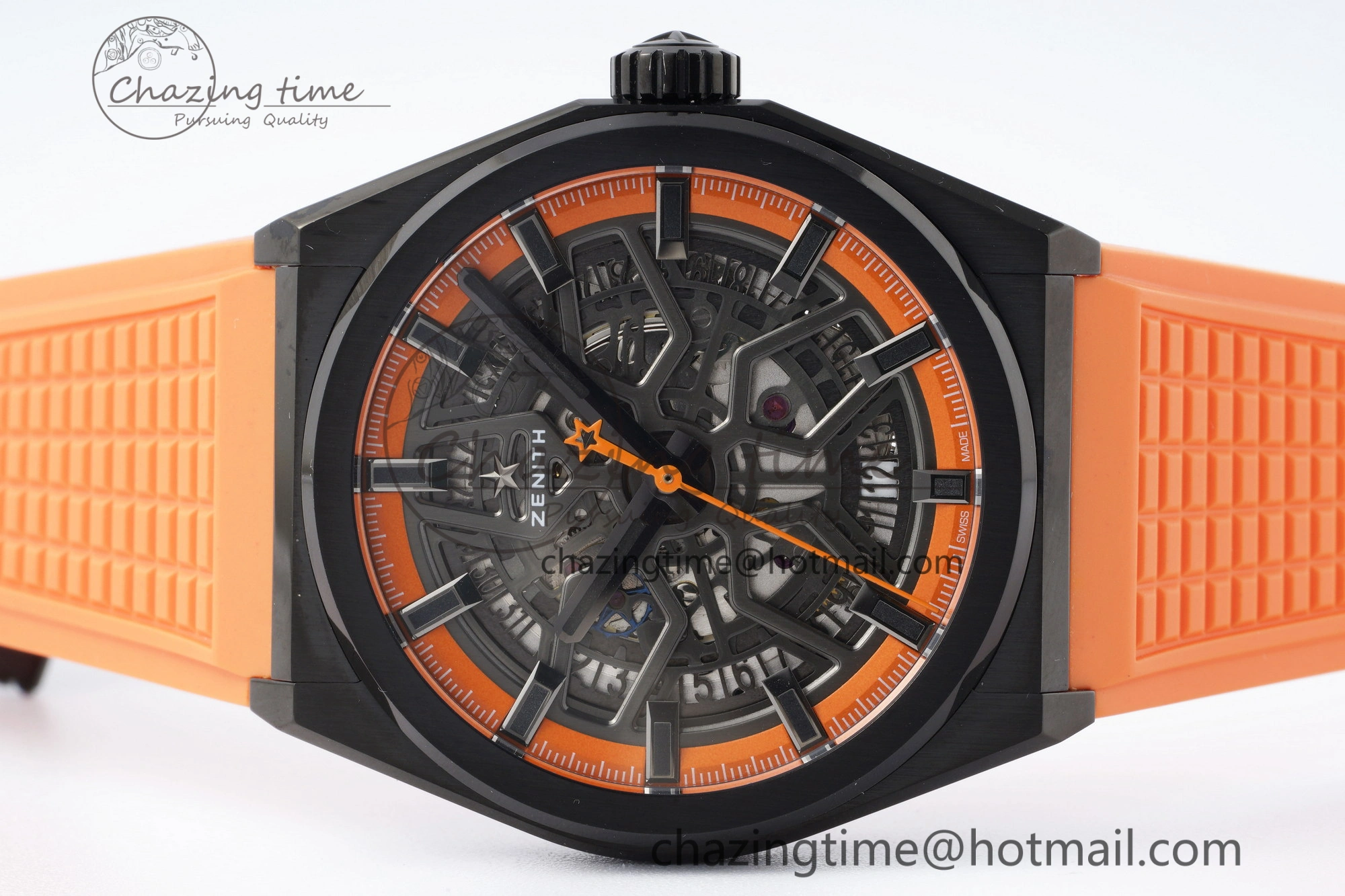Defy Classic LF 1:1 Best Edition Skeleton Orange Dial Black Bezel on Orange Rubber Strap A2892