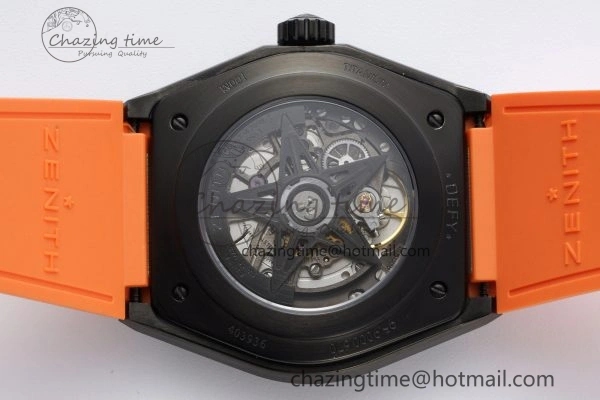 Defy Classic LF 1:1 Best Edition Skeleton Orange Dial Black Bezel on Orange Rubber Strap A2892