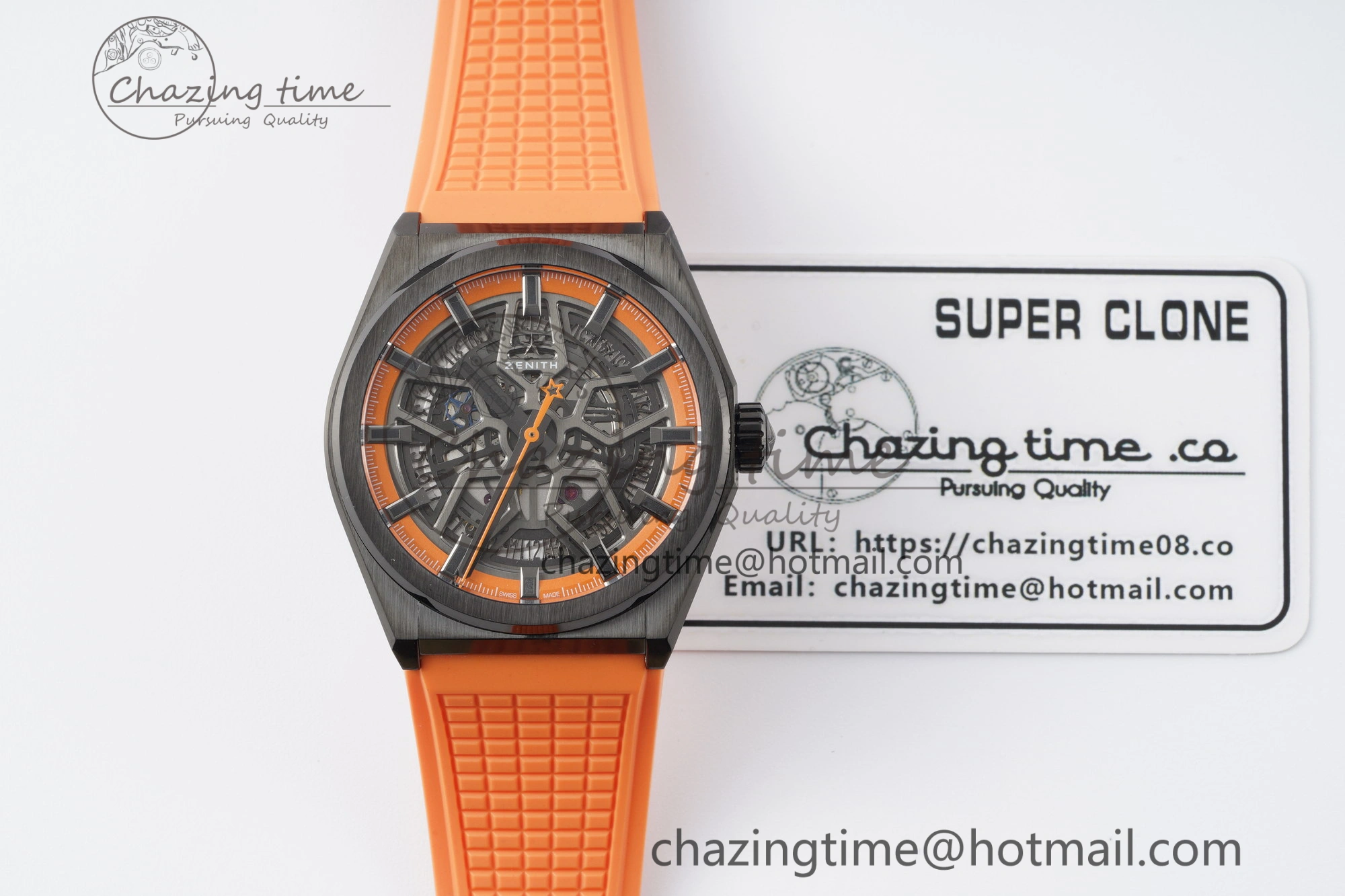 Defy Classic LF 1:1 Best Edition Skeleton Orange Dial Black Bezel on Orange Rubber Strap A2892