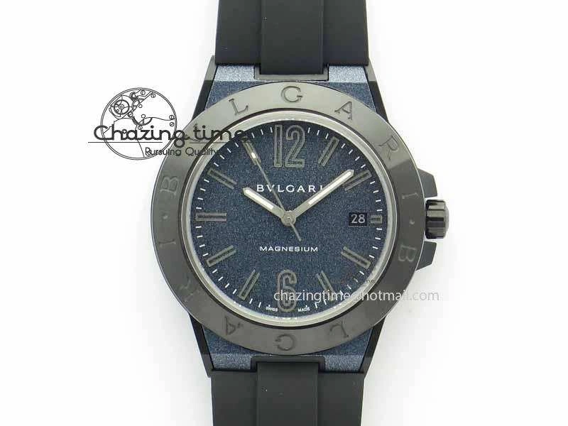 Diagono Magnesium PVD GF 1:1 Blue Textured Dial On Black Rubber Strap MIYOTA 9015