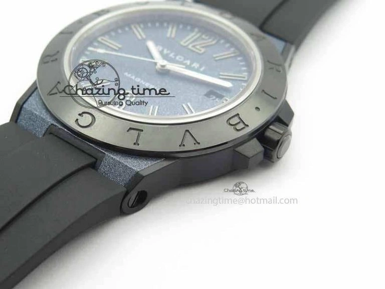 Diagono Magnesium PVD GF 1:1 Blue Textured Dial On Black Rubber Strap MIYOTA 9015