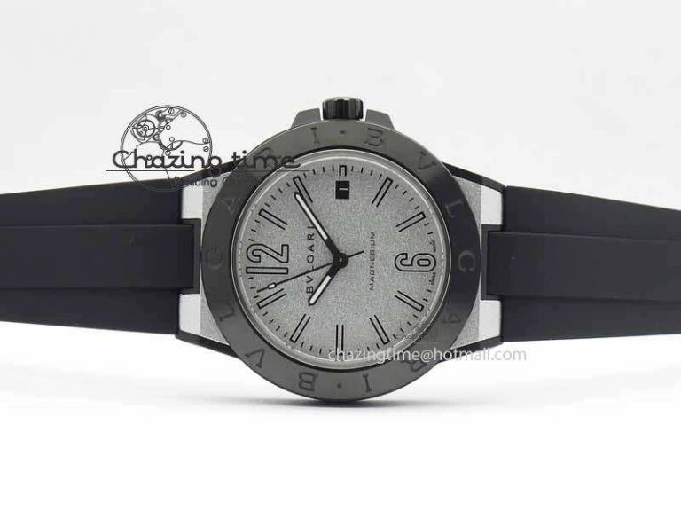 Diagono Magnesium PVD GF 1:1 Silver Textured Dial On Black Rubber Strap MIYOTA 9015