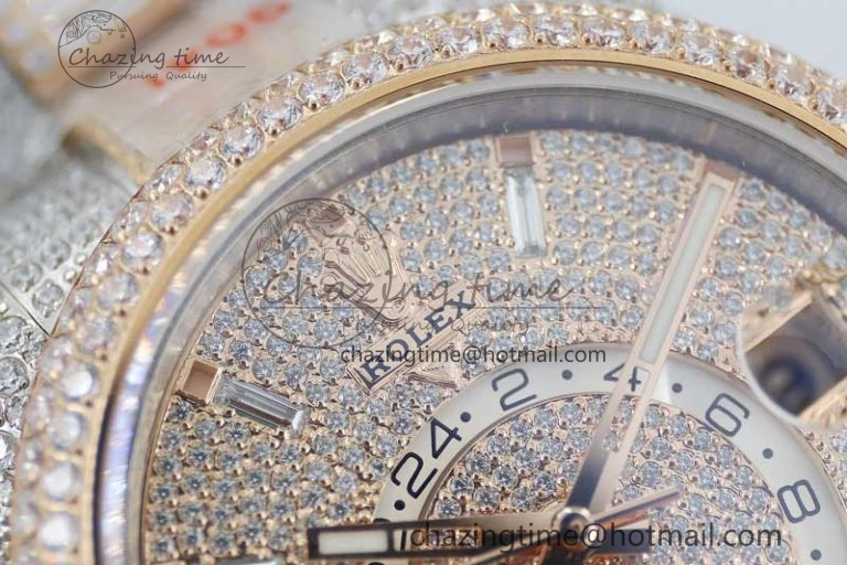 Diamond Skydweller SS RG TWF Best Edition Full Diamond Dial on SS RG Bracelet Asian 23J to 9001