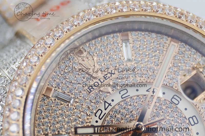 Diamond Skydweller SS RG TWF Best Edition Full Diamond Dial on SS RG Bracelet Asian 23J to 9001