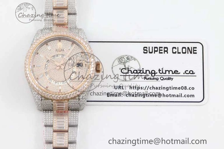 Diamond Skydweller SS RG TWF Best Edition Full Diamond Dial on SS RG Bracelet Asian 23J to 9001