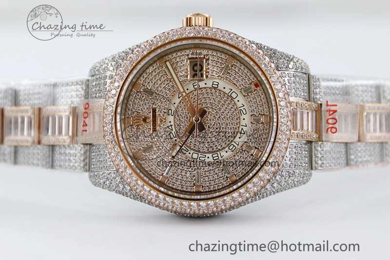 Diamond Skydweller SS RG TWF Best Edition Full Diamond Dial on SS RG Bracelet Asian 23J to 9001
