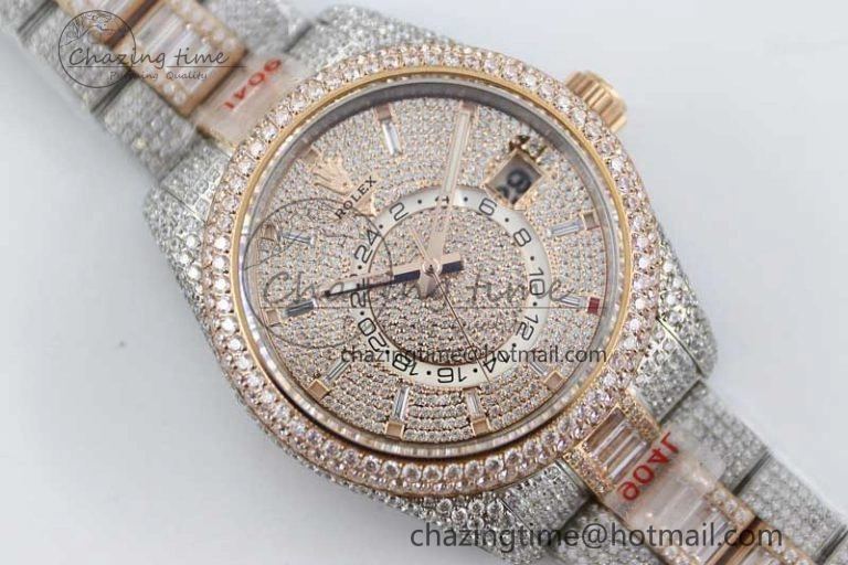 Diamond Skydweller SS RG TWF Best Edition Full Diamond Dial on SS RG Bracelet Asian 23J to 9001