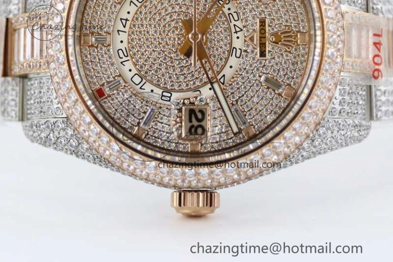 Diamond Skydweller SS RG TWF Best Edition Full Diamond Dial on SS RG Bracelet Asian 23J to 9001