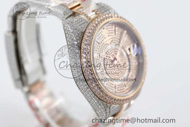 Diamond Skydweller SS RG TWF Best Edition Full Diamond Dial on SS RG Bracelet Asian 23J to 9001