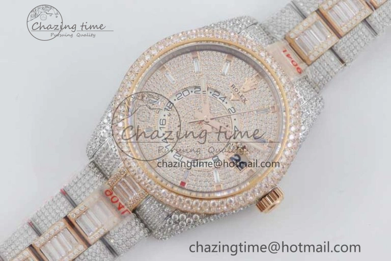 Diamond Skydweller SS RG TWF Best Edition Full Diamond Dial on SS RG Bracelet Asian 23J to 9001