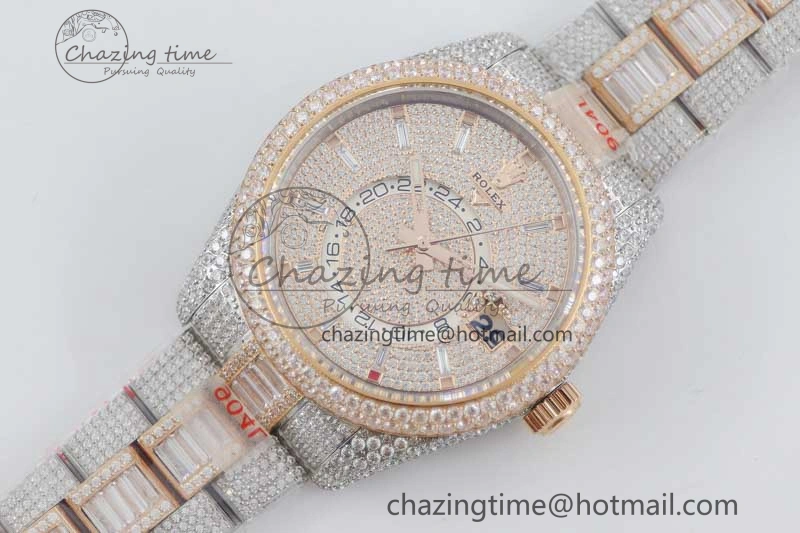 Diamond Skydweller SS RG TWF Best Edition Full Diamond Dial on SS RG Bracelet Asian 23J to 9001