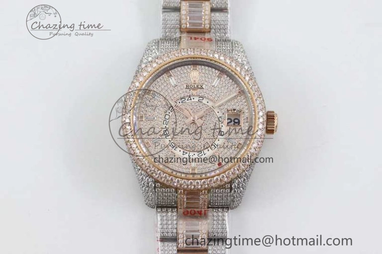 Diamond Skydweller SS RG TWF Best Edition Full Diamond Dial on SS RG Bracelet Asian 23J to 9001