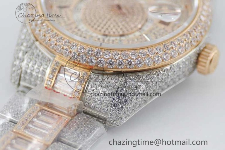 Diamond Skydweller SS RG TWF Best Edition Full Diamond Dial on SS RG Bracelet Asian 23J to 9001
