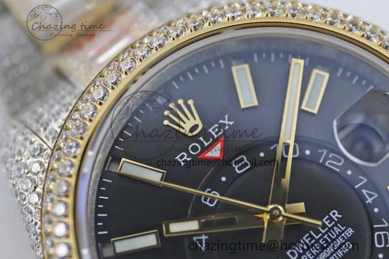 Diamond Skydweller SS YG TWF Best Edition Black Dial on SS YG Bracelet Asian 23J to 9001