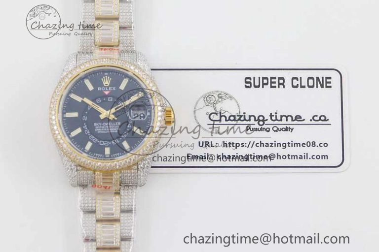 Diamond Skydweller SS YG TWF Best Edition Black Dial on SS YG Bracelet Asian 23J to 9001
