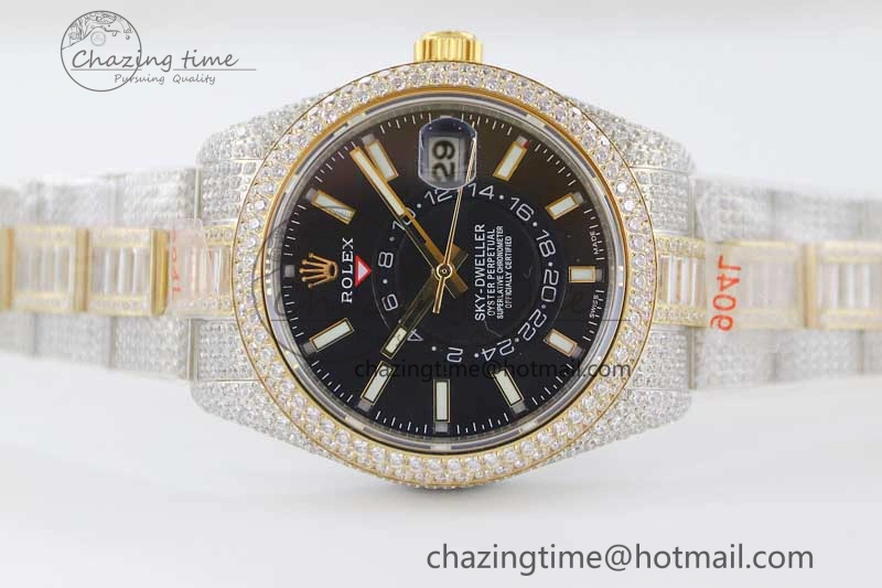 Diamond Skydweller SS YG TWF Best Edition Black Dial on SS YG Bracelet Asian 23J to 9001