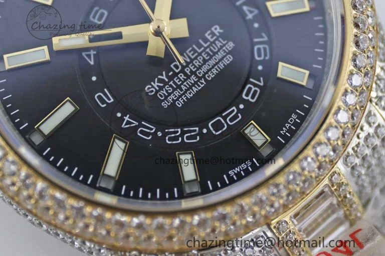 Diamond Skydweller SS YG TWF Best Edition Black Dial on SS YG Bracelet Asian 23J to 9001