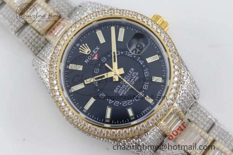 Diamond Skydweller SS YG TWF Best Edition Black Dial on SS YG Bracelet Asian 23J to 9001