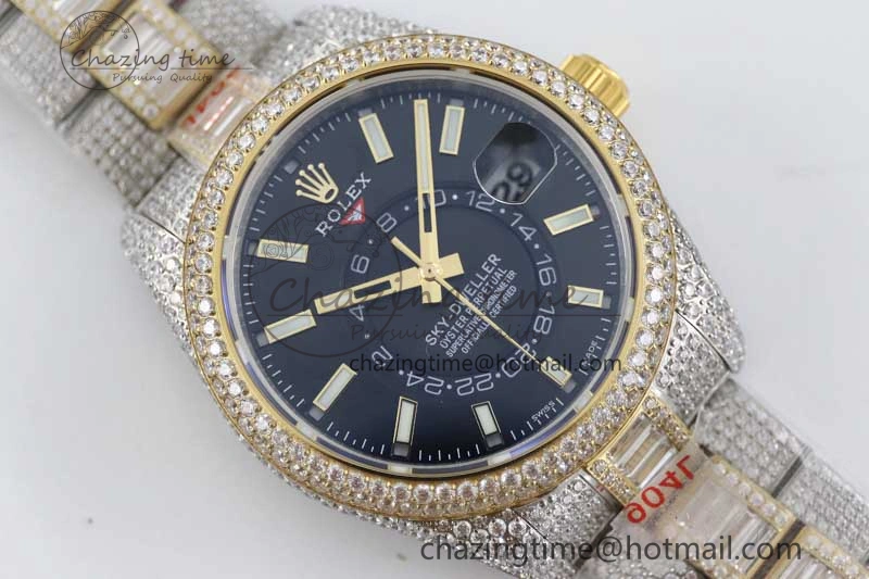 Diamond Skydweller SS YG TWF Best Edition Black Dial on SS YG Bracelet Asian 23J to 9001