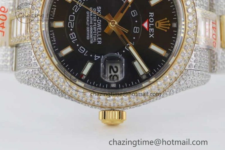 Diamond Skydweller SS YG TWF Best Edition Black Dial on SS YG Bracelet Asian 23J to 9001