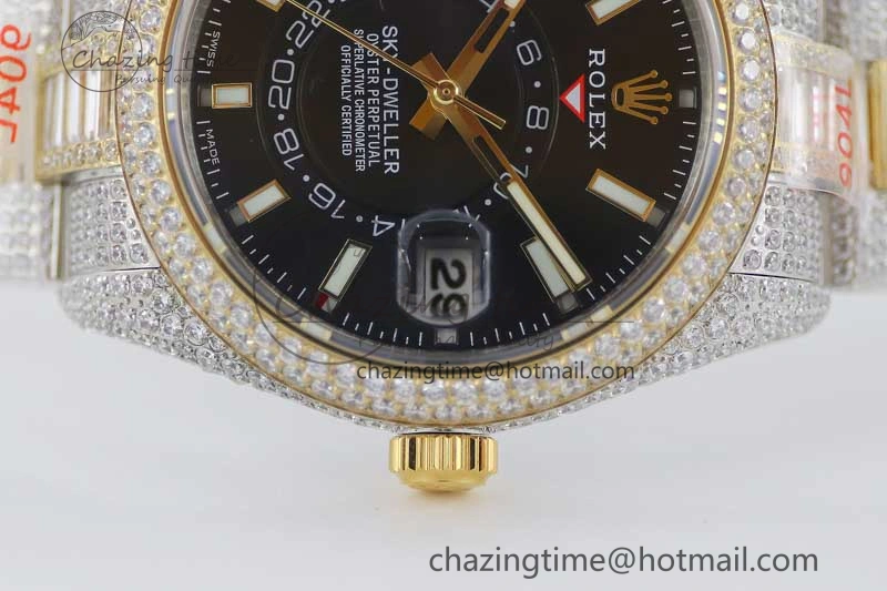 Diamond Skydweller SS YG TWF Best Edition Black Dial on SS YG Bracelet Asian 23J to 9001