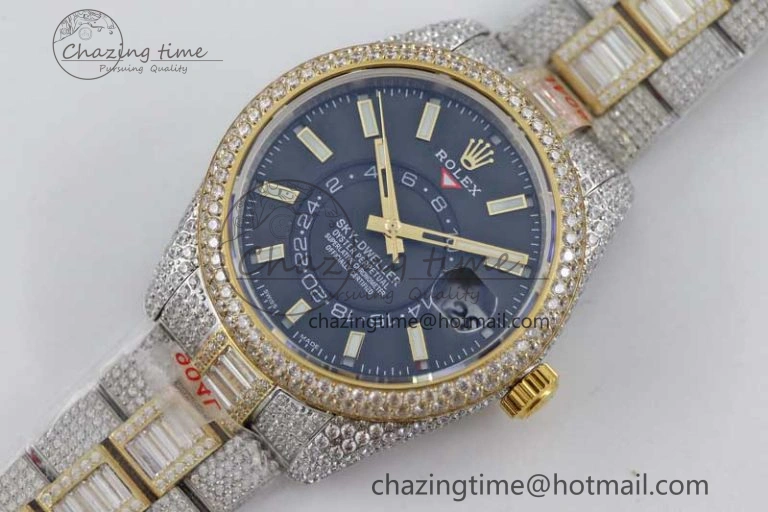 Diamond Skydweller SS YG TWF Best Edition Black Dial on SS YG Bracelet Asian 23J to 9001