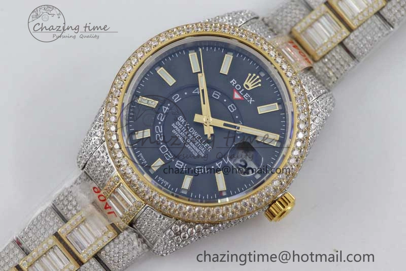 Diamond Skydweller SS YG TWF Best Edition Black Dial on SS YG Bracelet Asian 23J to 9001
