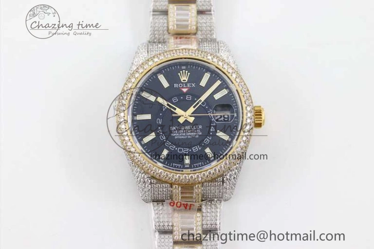 Diamond Skydweller SS YG TWF Best Edition Black Dial on SS YG Bracelet Asian 23J to 9001