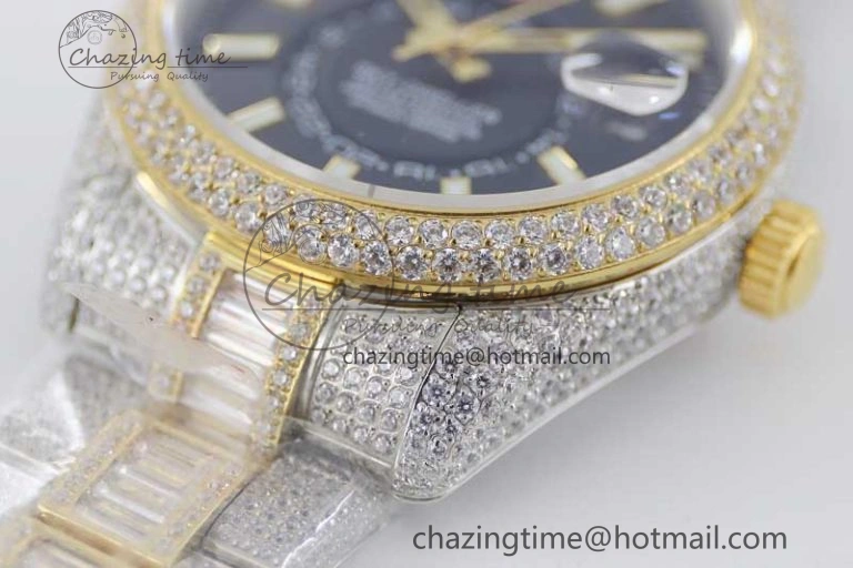 Diamond Skydweller SS YG TWF Best Edition Black Dial on SS YG Bracelet Asian 23J to 9001