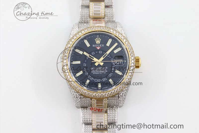 Diamond Skydweller SS YG TWF Best Edition Black Dial on SS YG Bracelet Asian 23J to 9001