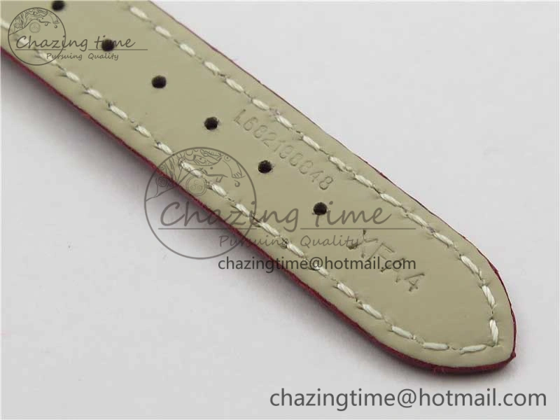 Doloevita SS Crystal Bezel 5055F 1:1 Best Edition Ivory White Textured Dial On Red Leather Strap Cal.L178.2