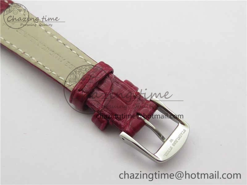 Doloevita SS Crystal Bezel 5055F 1:1 Best Edition Ivory White Textured Dial On Red Leather Strap Cal.L178.2