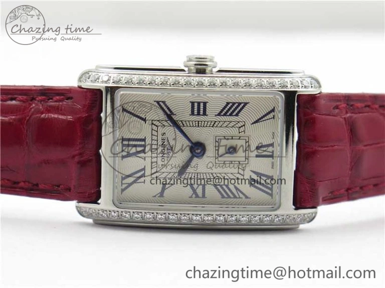Doloevita SS Crystal Bezel 5055F 1:1 Best Edition Ivory White Textured Dial On Red Leather Strap Cal.L178.2