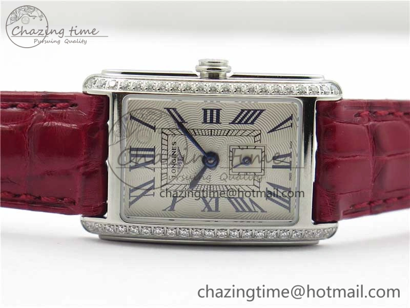 Doloevita SS Crystal Bezel 5055F 1:1 Best Edition Ivory White Textured Dial On Red Leather Strap Cal.L178.2
