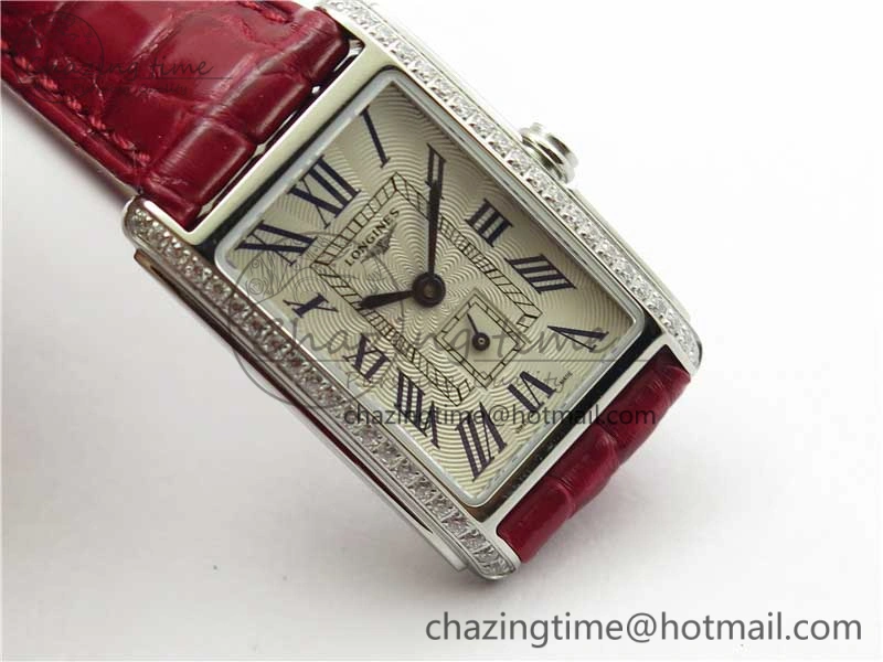 Doloevita SS Crystal Bezel 5055F 1:1 Best Edition Ivory White Textured Dial On Red Leather Strap Cal.L178.2