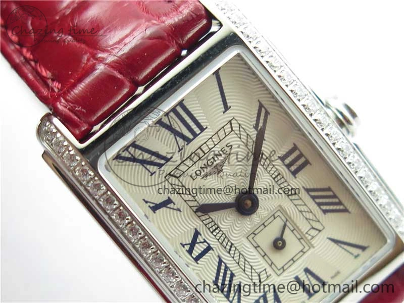 Doloevita SS Crystal Bezel 5055F 1:1 Best Edition Ivory White Textured Dial On Red Leather Strap Cal.L178.2