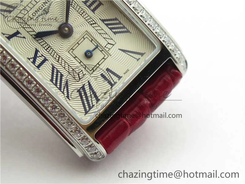 Doloevita SS Crystal Bezel 5055F 1:1 Best Edition Ivory White Textured Dial On Red Leather Strap Cal.L178.2