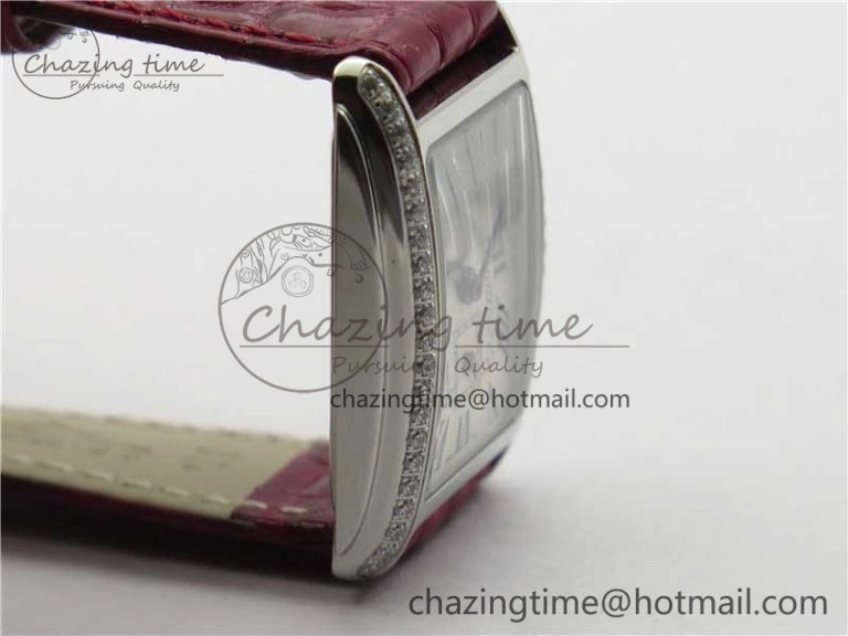 Doloevita SS Crystal Bezel 5055F 1:1 Best Edition Ivory White Textured Dial On Red Leather Strap Cal.L178.2