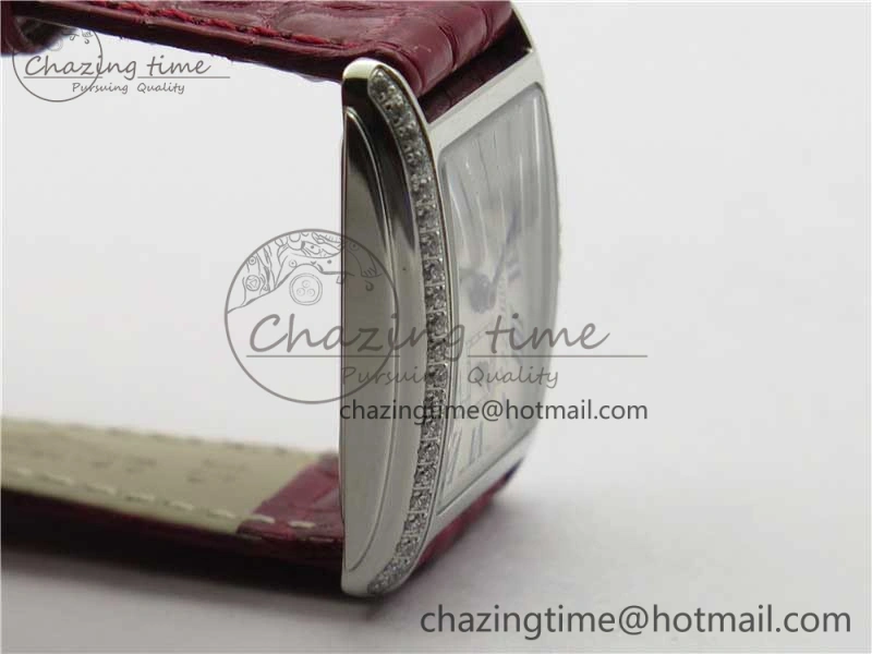 Doloevita SS Crystal Bezel 5055F 1:1 Best Edition Ivory White Textured Dial On Red Leather Strap Cal.L178.2