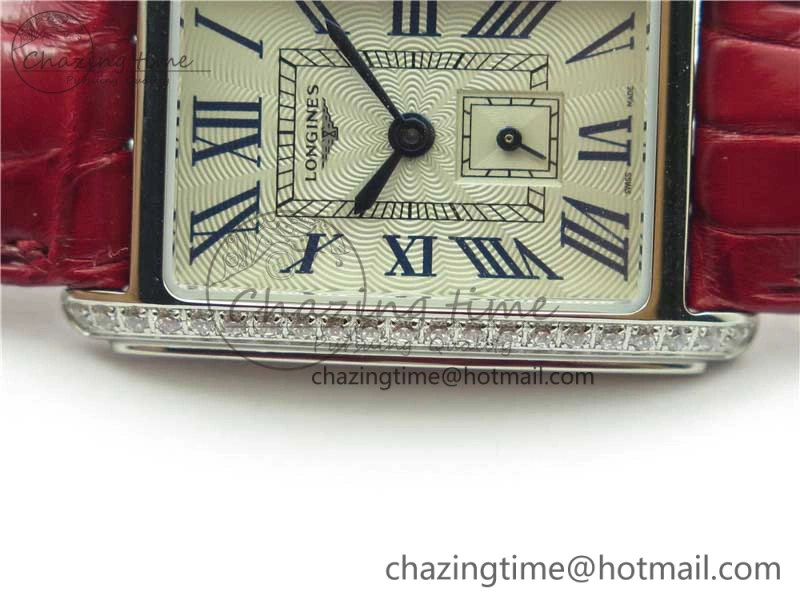 Doloevita SS Crystal Bezel 5055F 1:1 Best Edition Ivory White Textured Dial On Red Leather Strap Cal.L178.2