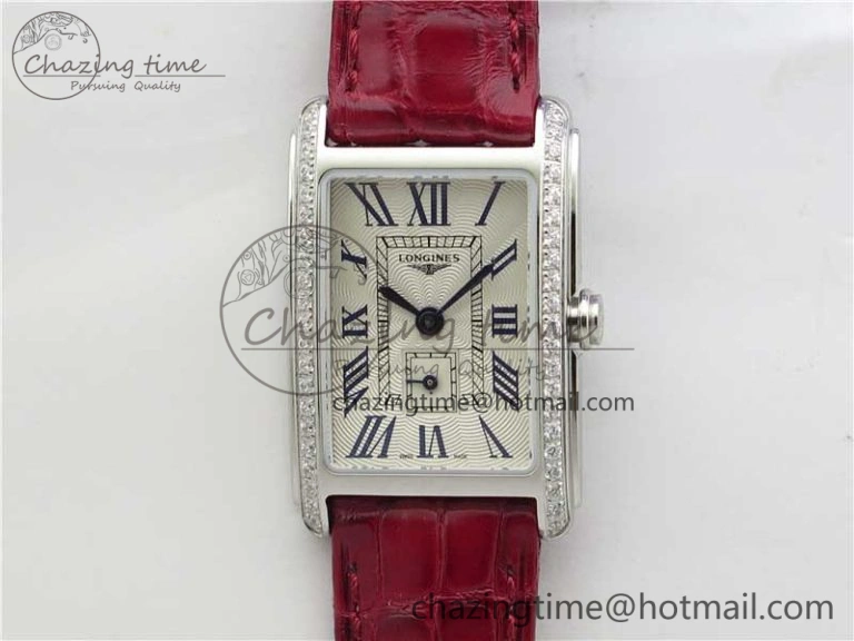 Doloevita SS Crystal Bezel 5055F 1:1 Best Edition Ivory White Textured Dial On Red Leather Strap Cal.L178.2