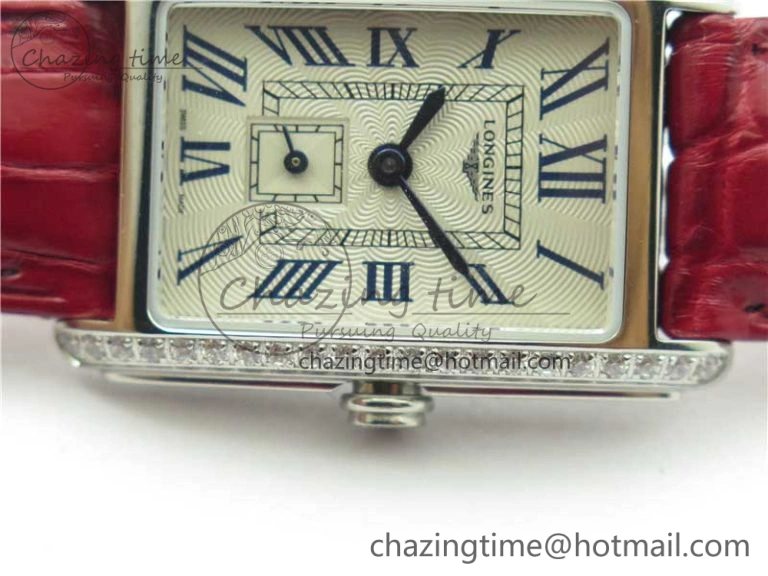Doloevita SS Crystal Bezel 5055F 1:1 Best Edition Ivory White Textured Dial On Red Leather Strap Cal.L178.2